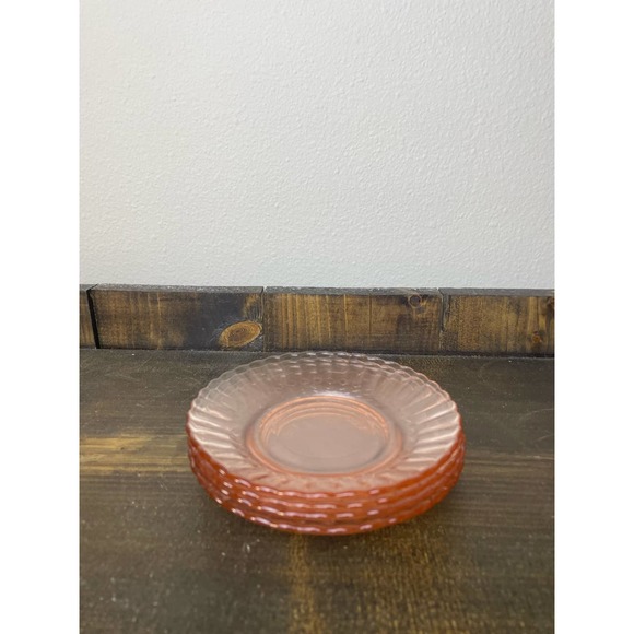 Set of 4 Pink Fortecrisa Ribbed Saucers Vintage - Picture 3 of 5